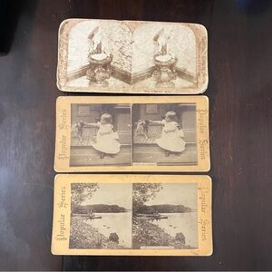 Lot of 3 Antique Victorian Stereoscope Slides 1870s Glendalough Lake Ireland Kid